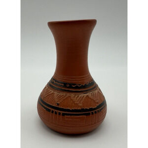 Navajo Miniature Terra Cotta Vase Etched Sgraffito Painted Geometric Signed